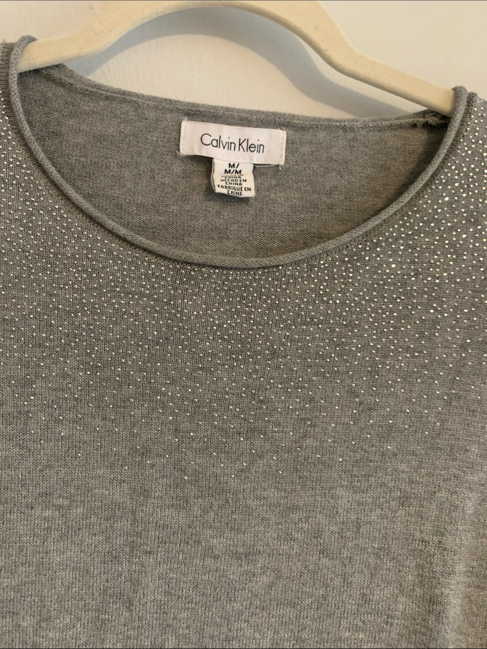 CALVIN KLEIN Light Gray Rhinestone Crewneck Sweater